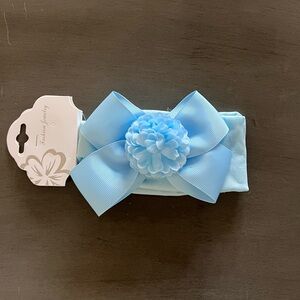 Light Blue Silk Flower Floral Grosgrain Ribbon Bow Soft Newborn Baby Headband